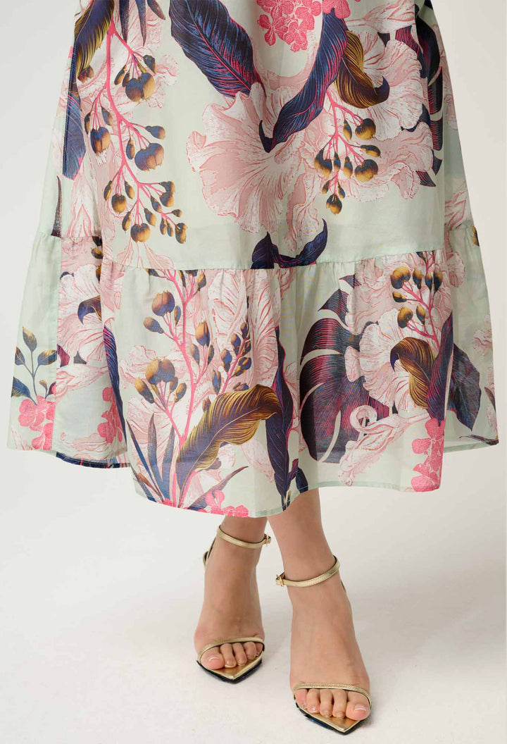 PETITE Cordelia Shirred Silk Cotton Skirt in Oasis Flora - Stanleyandstone