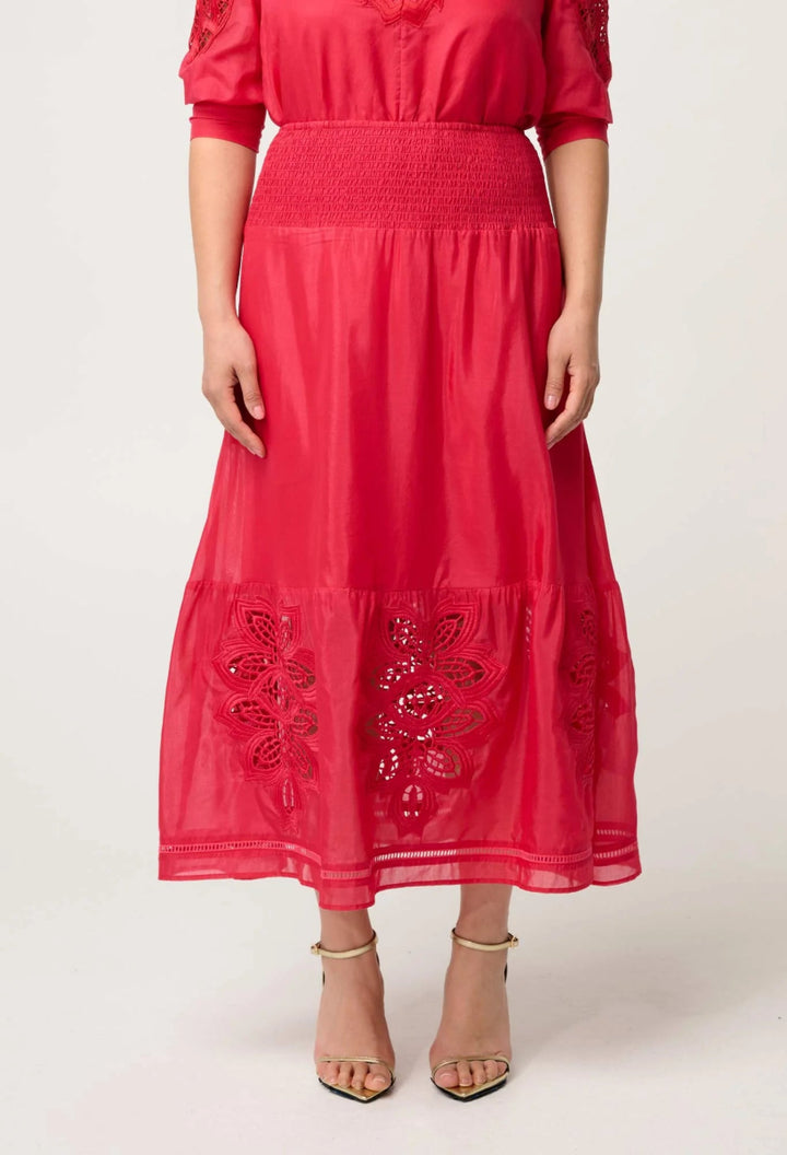 PETITE Cordelia Shirred Silk Cotton Skirt in Ruby skirt Once Was