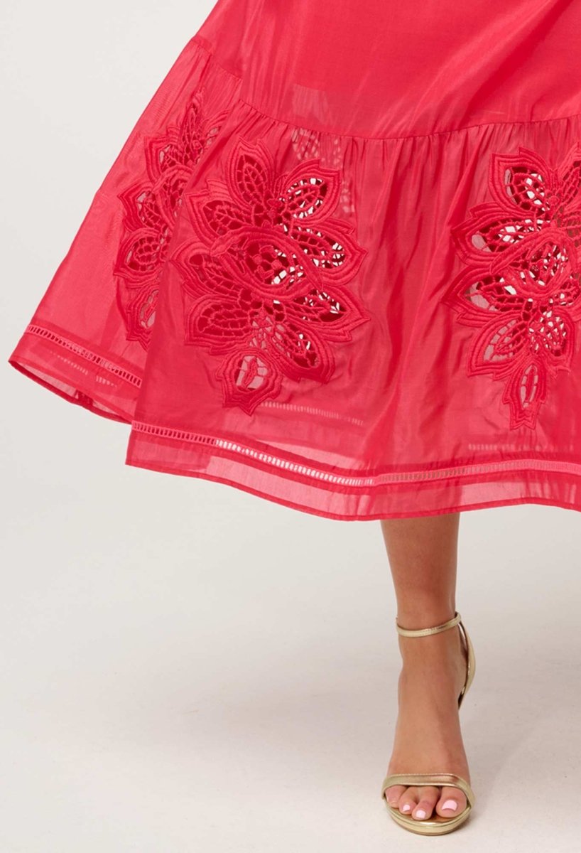 PETITE Cordelia Shirred Silk Cotton Skirt in Ruby skirt Once Was