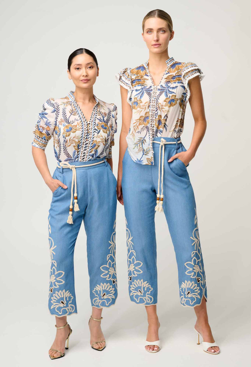 PETITE Helm Tencel Embroidered Straight Leg Pant in Sky - Stanleyandstone