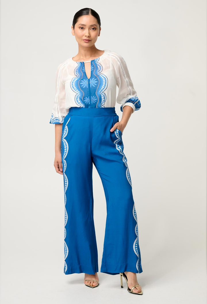 PETITE Lilia Viscose Faille Pant in Topaz - Stanleyandstone