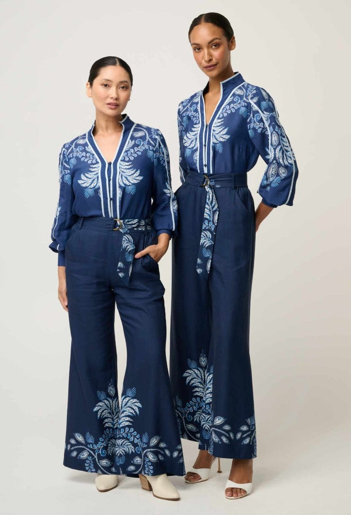 PETITE Sloane Linen Viscose Wide Leg Pant - Moonlit Batik Pant Once Was
