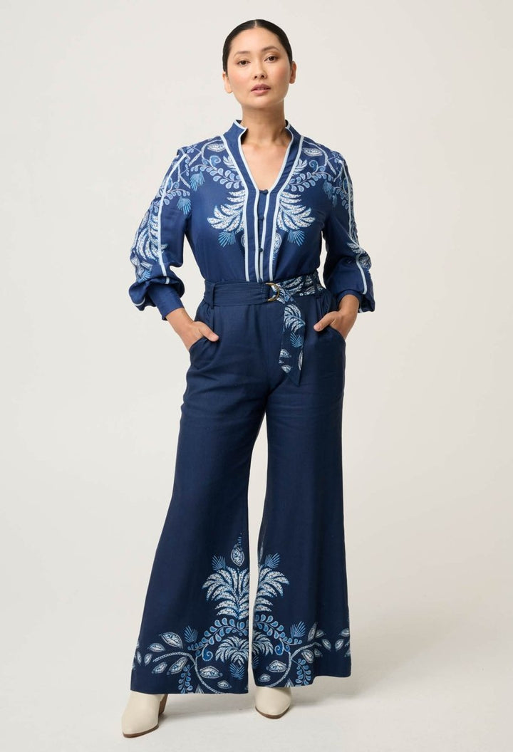 PETITE Sloane Linen Viscose Wide Leg Pant - Moonlit Batik Pant Once Was