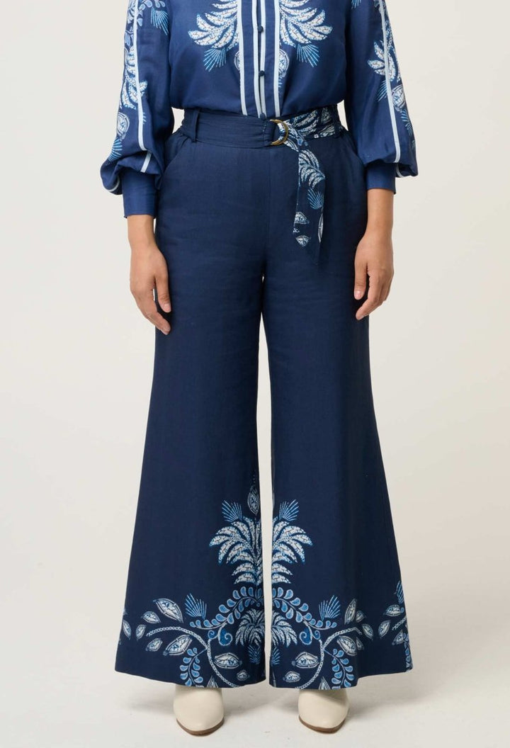 PETITE Sloane Linen Viscose Wide Leg Pant - Moonlit Batik Pant Once Was
