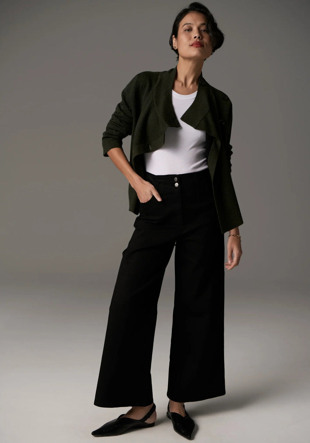 POL Bennet Coat Double Knit - Khaki / Black Coats & Jackets POL
