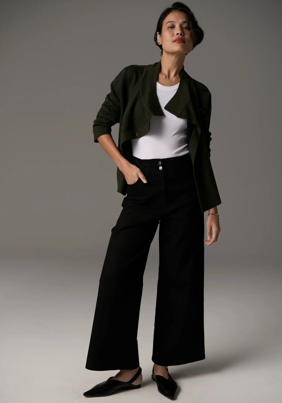 POL Bennet Coat Double Knit - Khaki / Black Coats & Jackets POL
