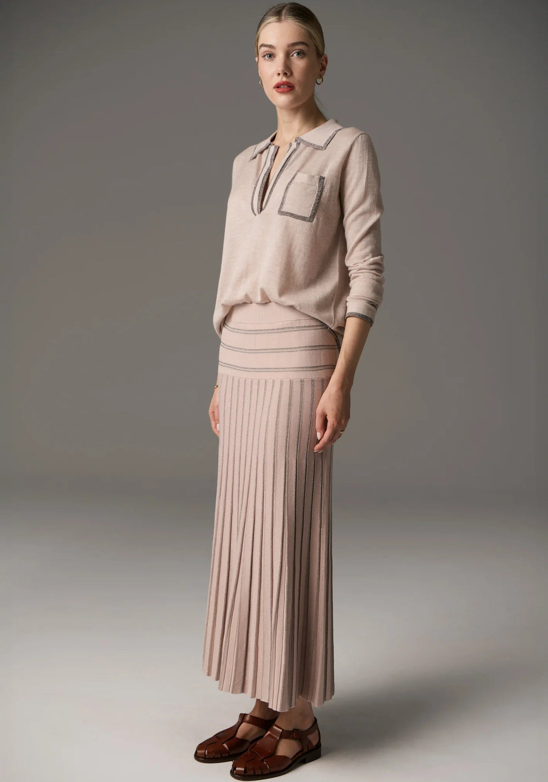POL Bennet Polo Knit Lurex - Blush knit POL