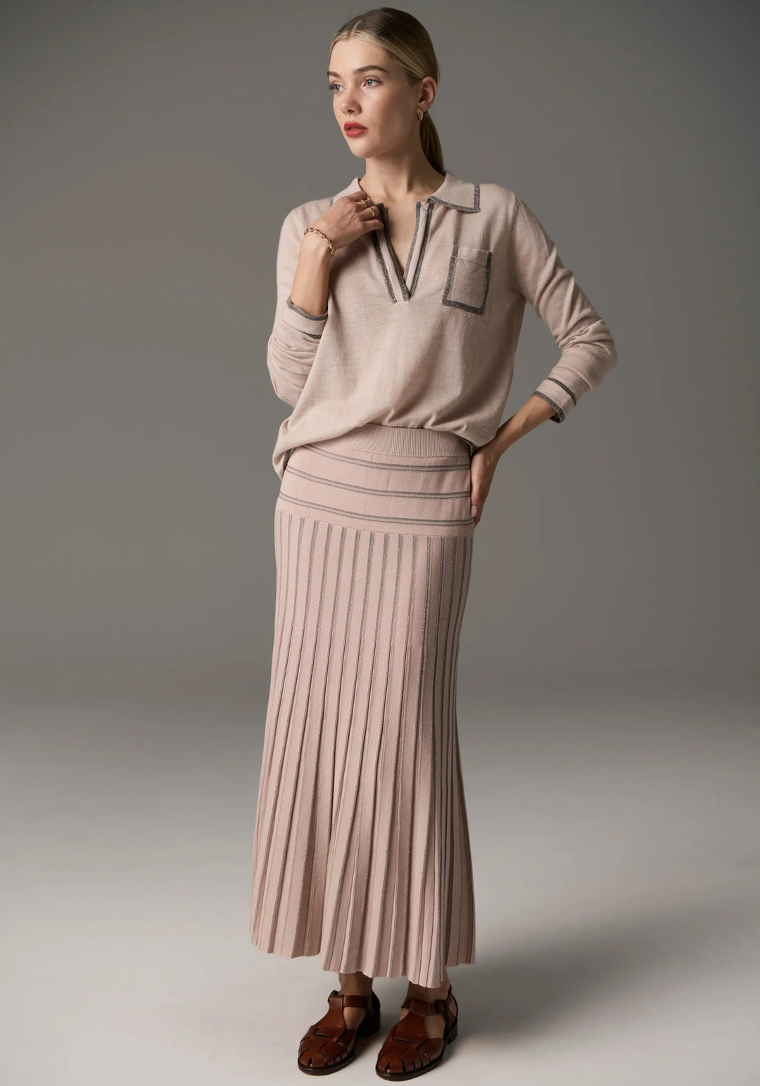 POL Bennet Polo Knit Lurex - Blush knit POL