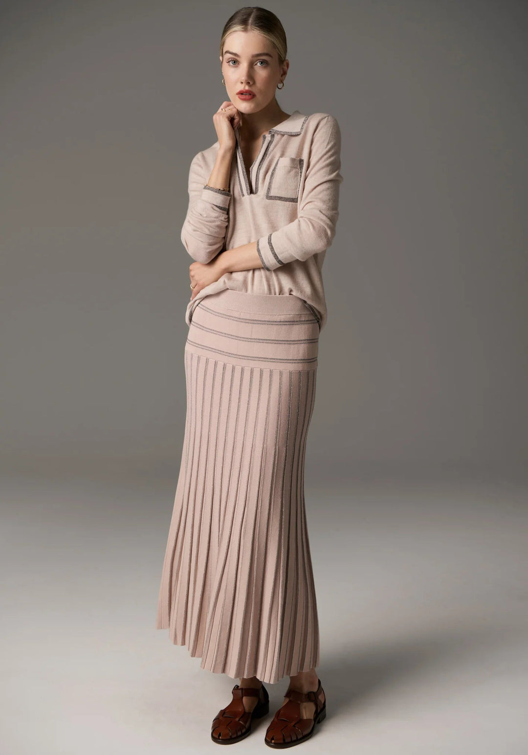 POL Bennet Polo Knit Lurex - Blush knit POL