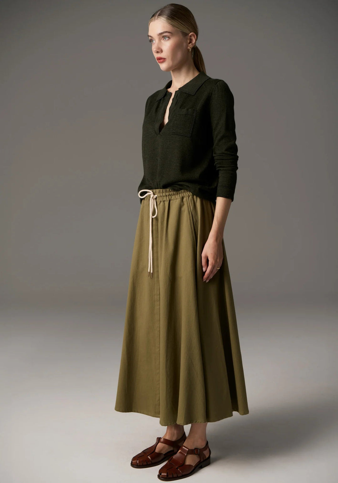 POL Bennet Polo Knit Lurex - Khaki knit POL