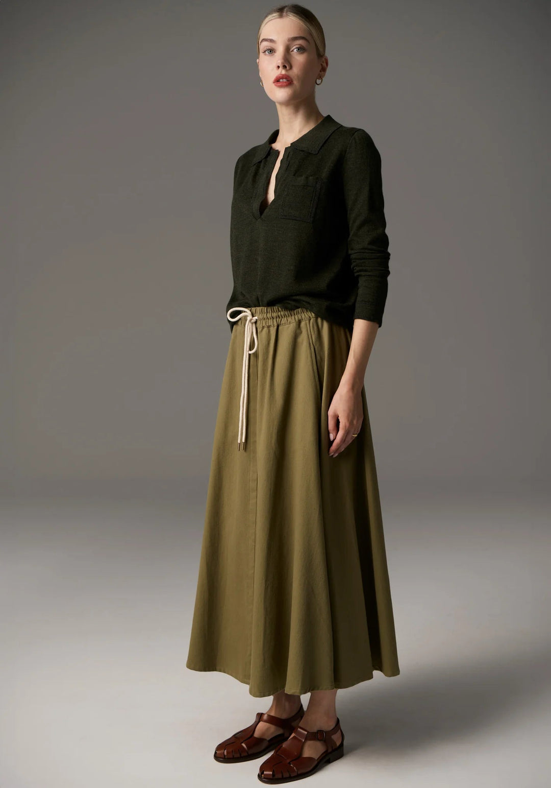 POL Bennet Polo Knit Lurex - Khaki knit POL