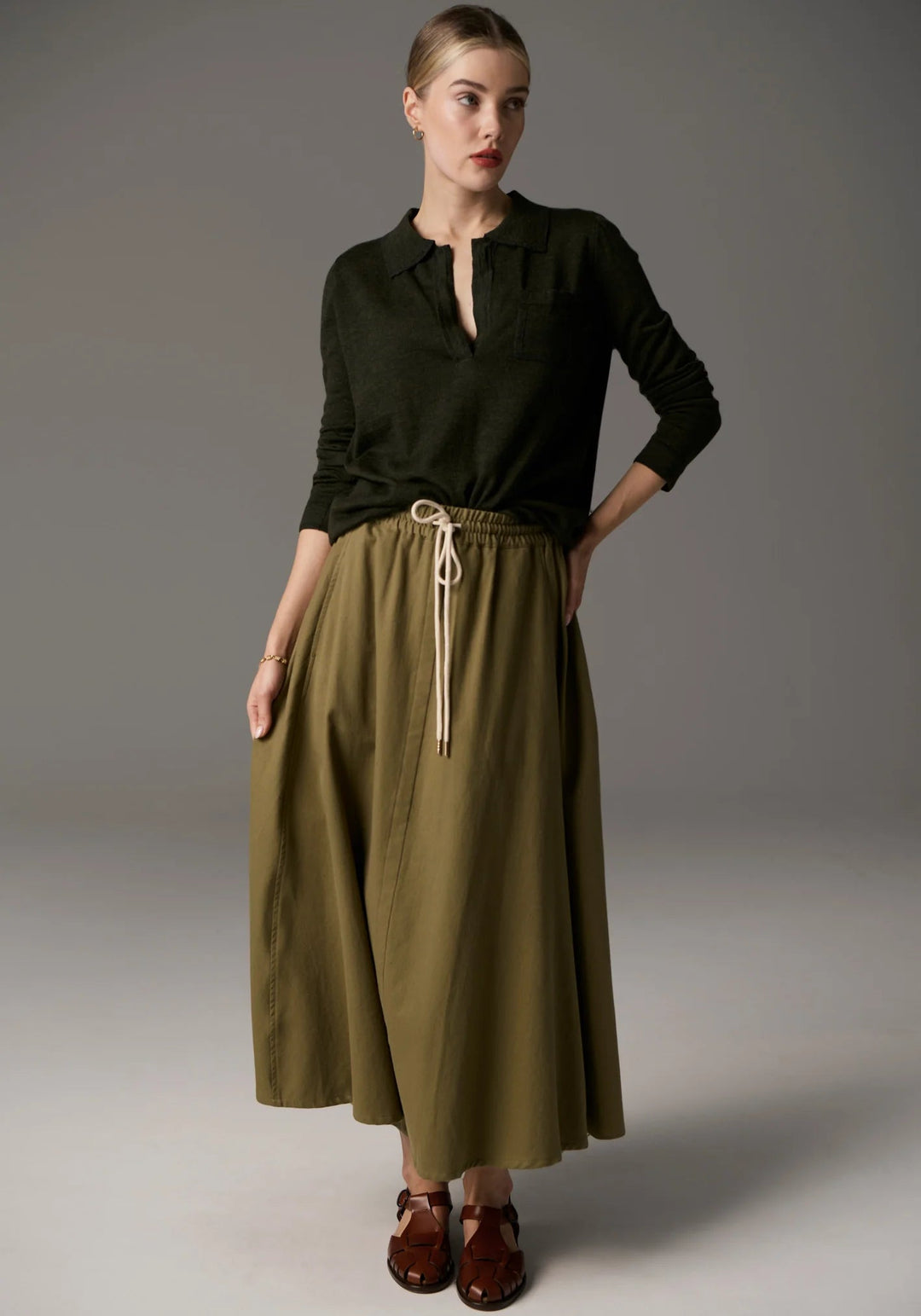 POL Bennet Polo Knit Lurex - Khaki knit POL