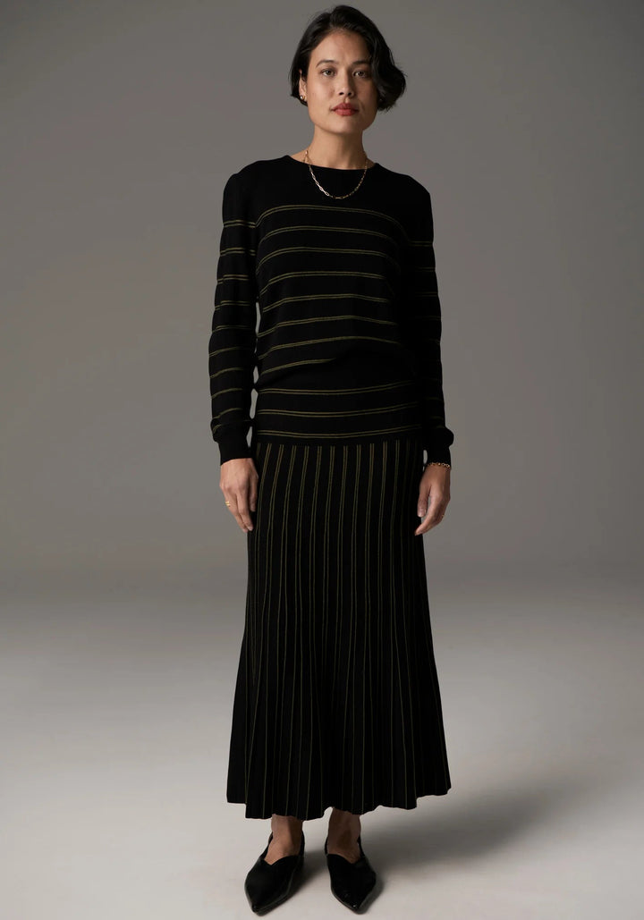 POL Gizelle Pleat Skirt - Black / Khaki knit POL