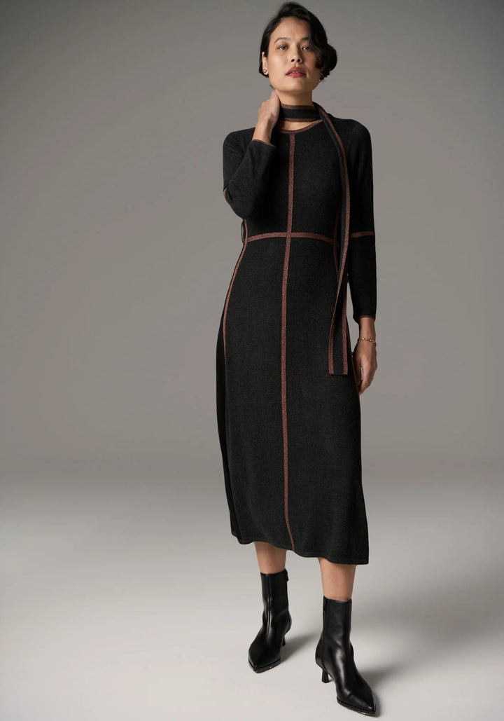 POL Lara Lurex dress - Charcoal / toffee Dresses POL
