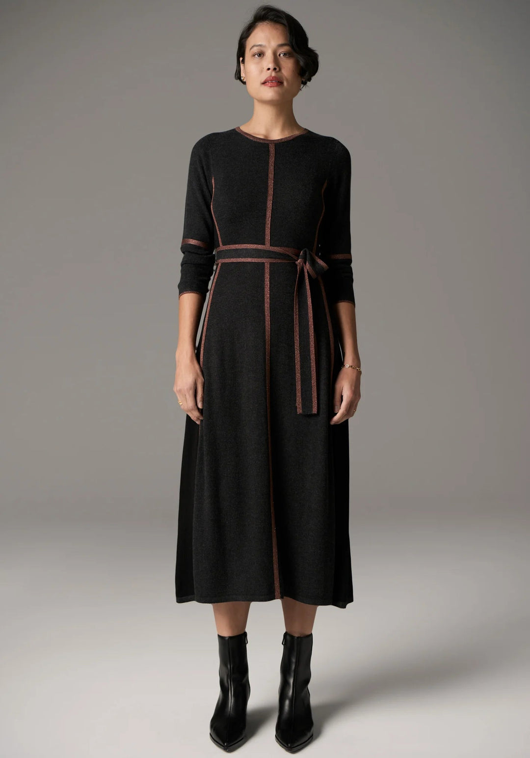 POL Lara Lurex dress - Charcoal / toffee Dresses POL