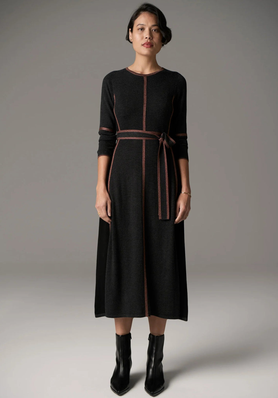 POL Lara Lurex dress - Charcoal / toffee Dresses POL