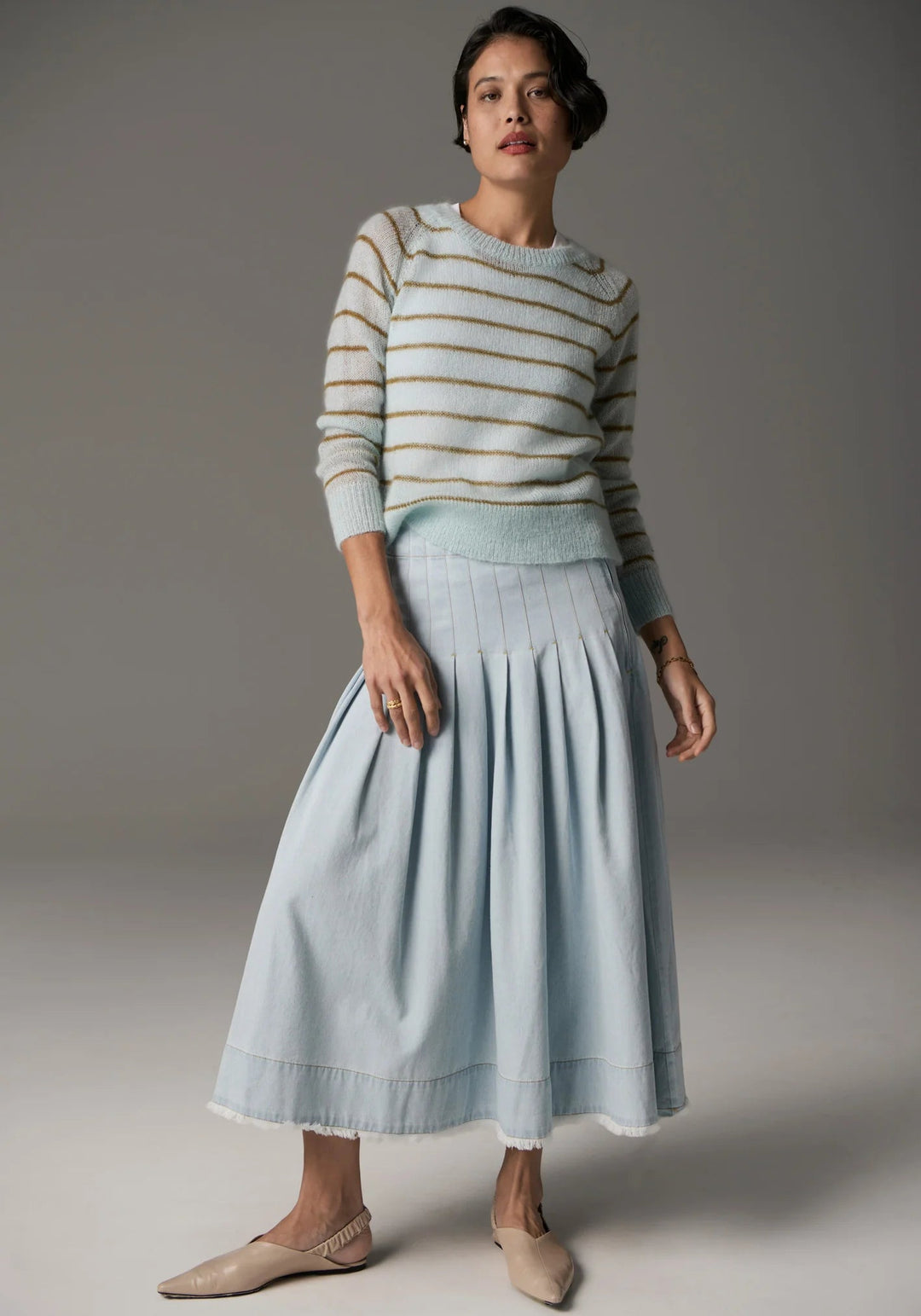 POL Maia Stripe Knit - Blue / Khaki knit POL