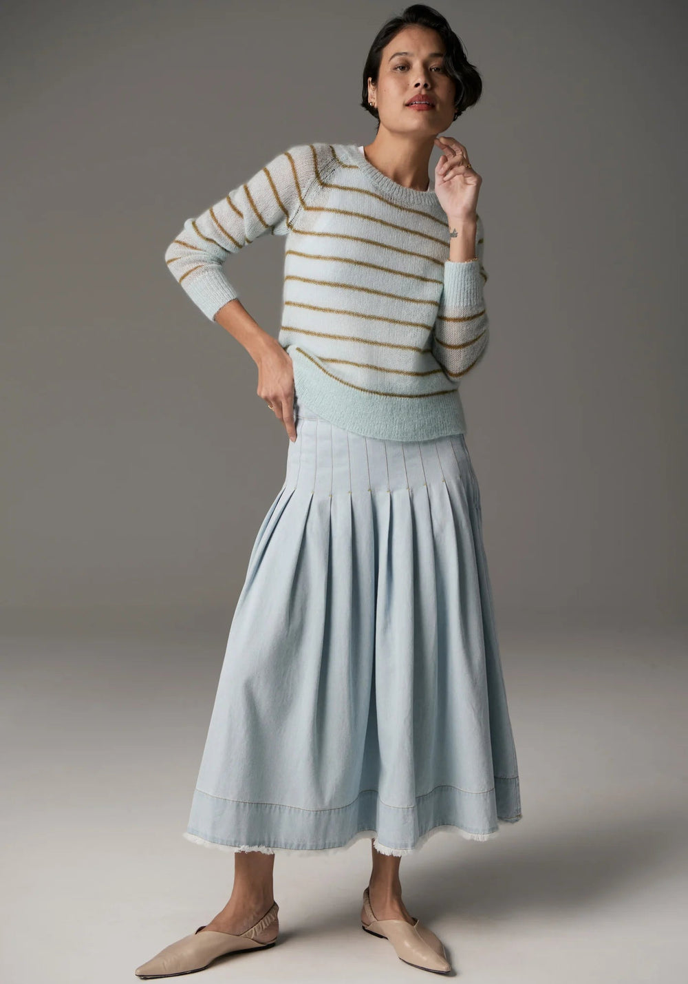 POL Maia Stripe Knit - Blue / Khaki knit POL