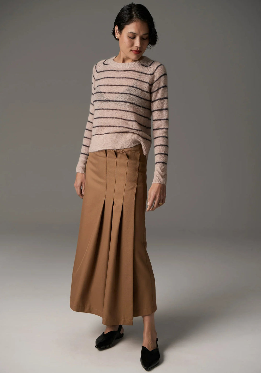 POL Maia Stripe Knit - Blue / Khaki knit POL