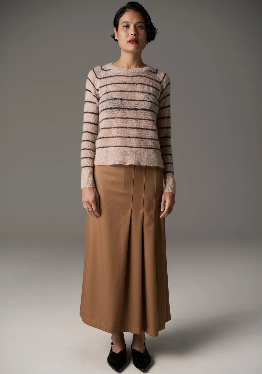 POL Maia Stripe Knit - Blush / Charcoal knit POL