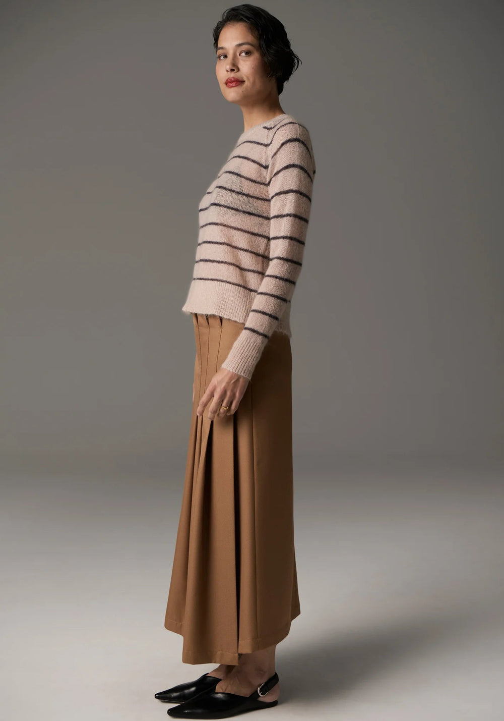 POL Maia Stripe Knit - Blush / Charcoal knit POL