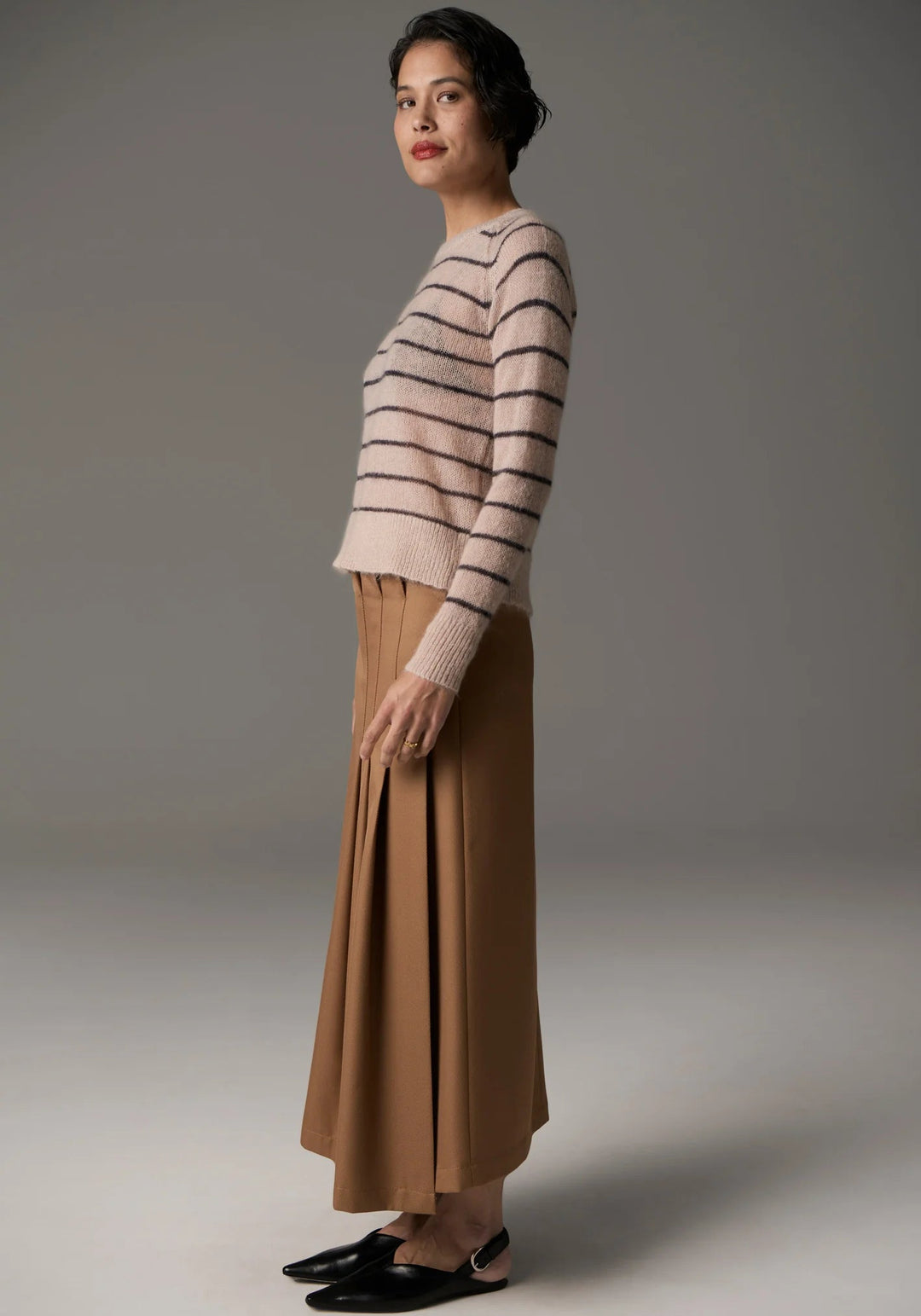 POL Maia Stripe Knit - Blush / Charcoal knit POL