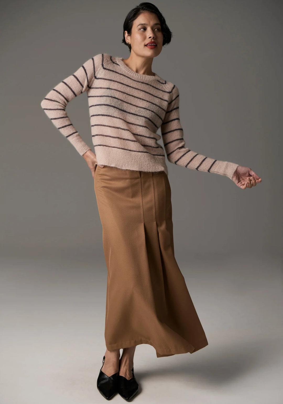 POL Maia Stripe Knit - Blush / Charcoal knit POL