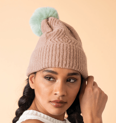 Powder Ingrid Bobble Hat - taupe / Aqua hat powder