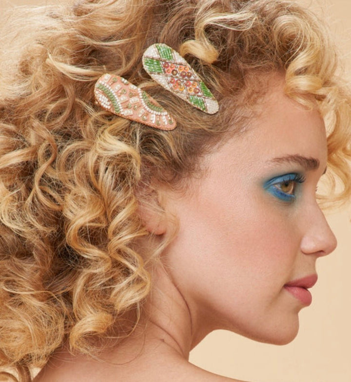 Powder Sunny and Check Hair Clips - Pack of 2 hair accessories powder