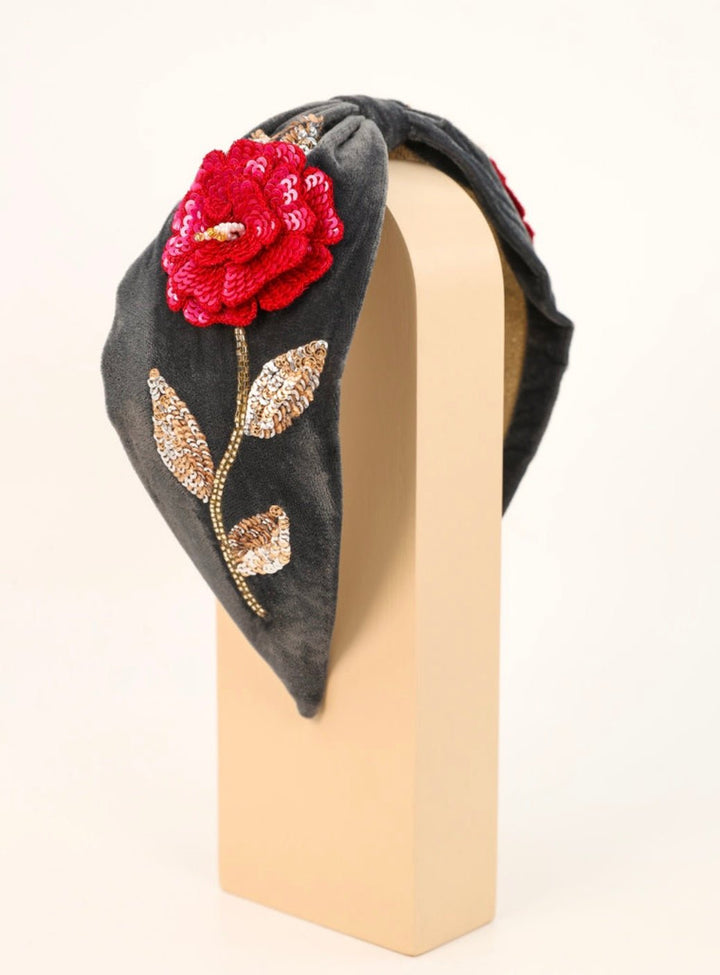 Powder Zinnia Flower embroidered headband hair accessories powder