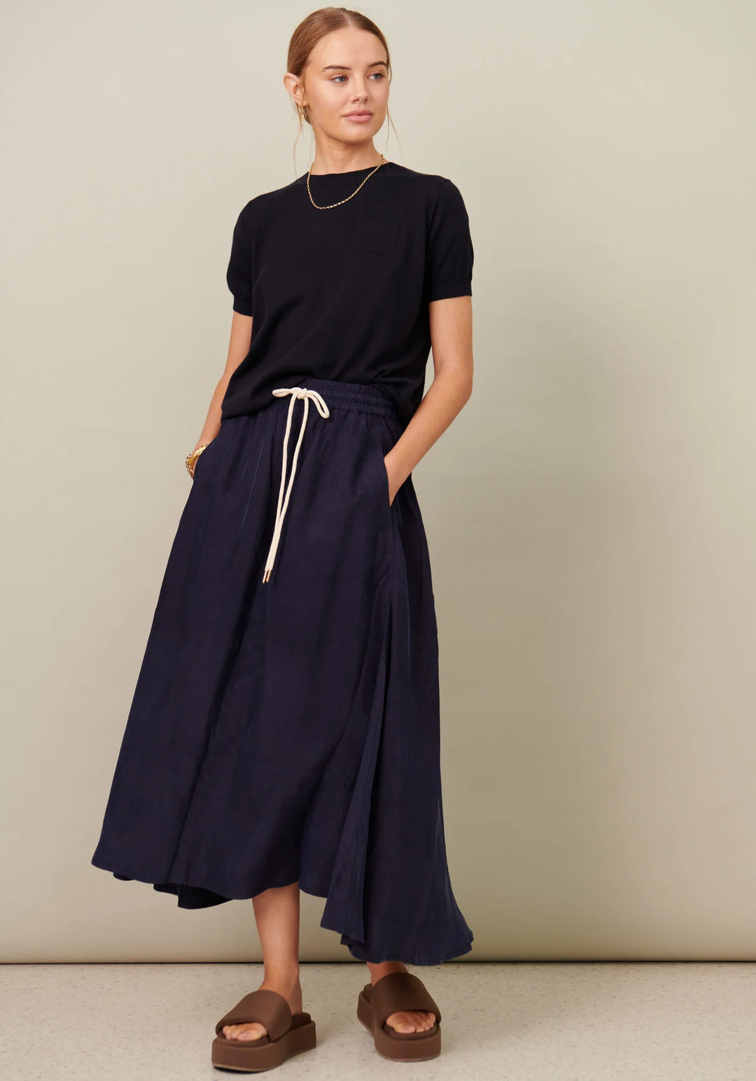 Cupro Drawcord Skirt - Ink Skirts POL   