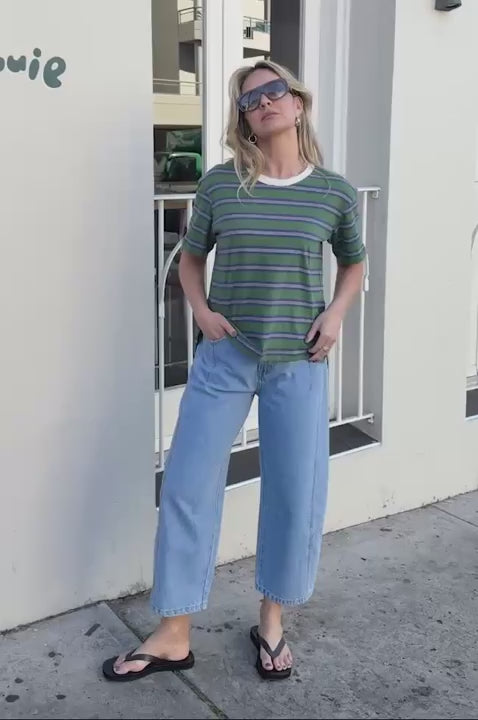 Stevie Slouchy Tee - Basil/Blue Stripe Tee shirt Ceres Life