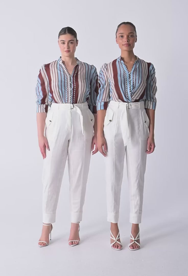 Calantha Cotton Silk Shirt in Iridescent Stripe Blouse Once Was