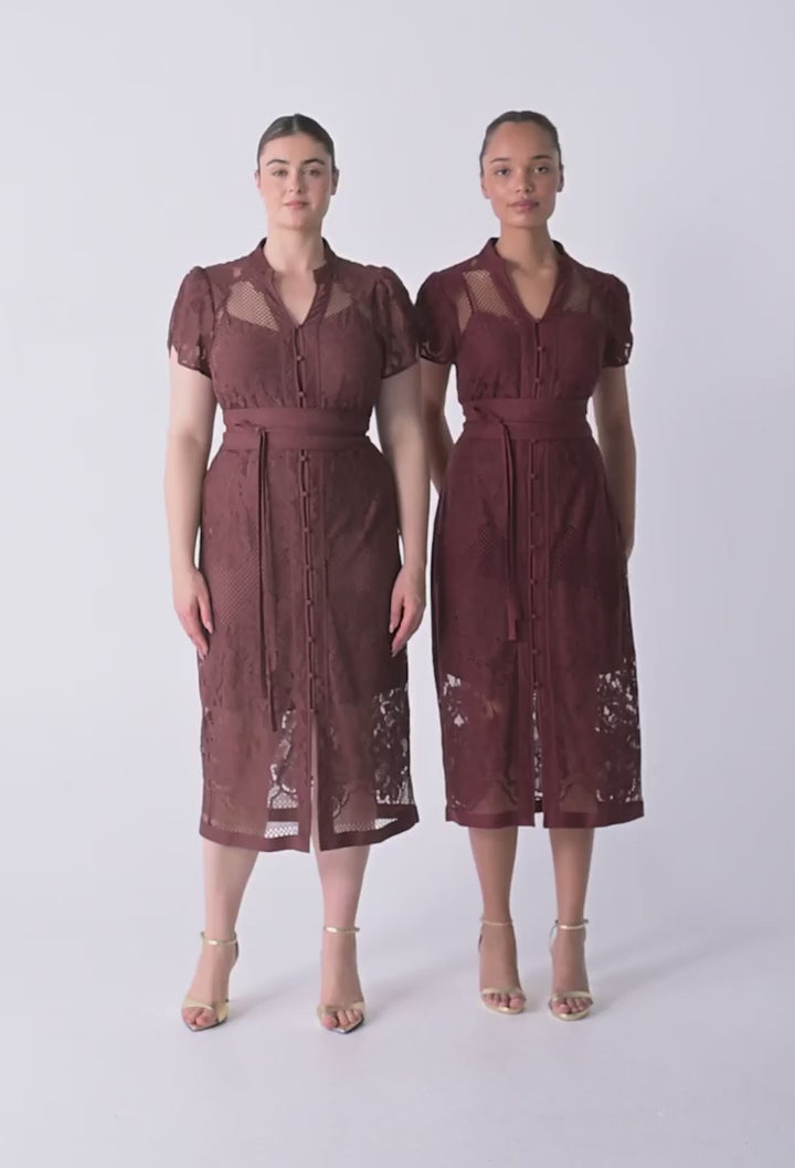 Solene Cotton Blend Lace Dress in Rosewood dress Once Was