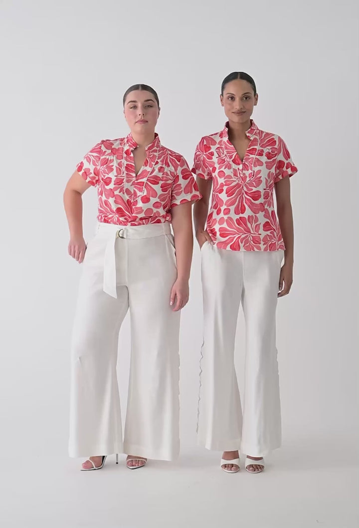 Giselle Viscose Linen Trim Detail Top in Soleil Pavilion Blouse Once Was