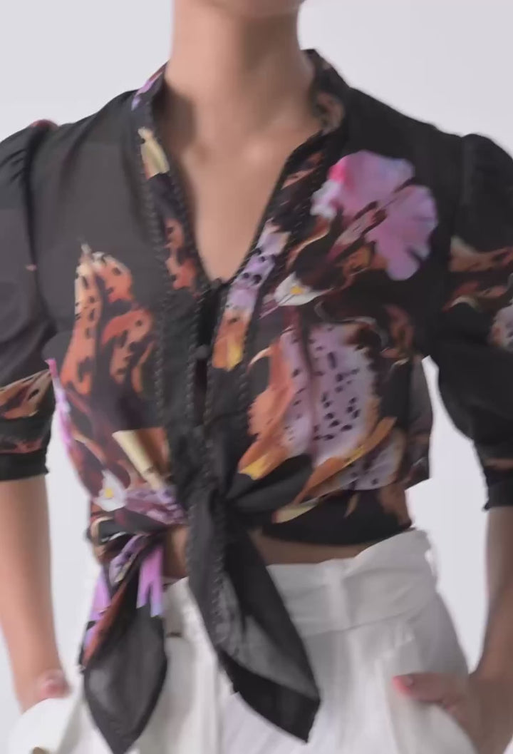Calantha Cotton Silk Sleeve Shirt in Sunset Orchid