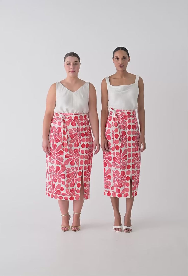 Zenobia Contrast Trim Viscose Linen Midi Skirt in Soleil Pavilion skirt Once Was