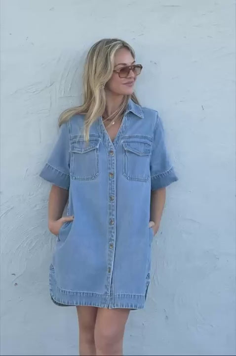 Bonnie Relaxed Shirt Dress - Vintage Blue dress Ceres Life