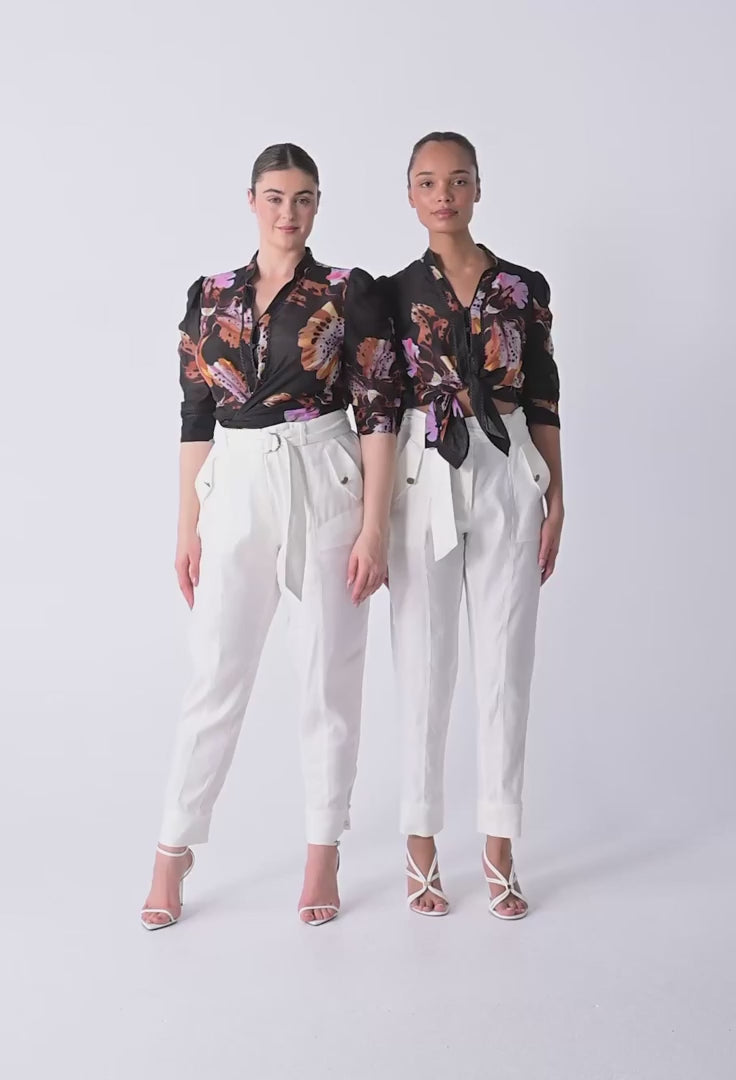 Trinidad Linen Viscose Button Cuff Pant in Ivory