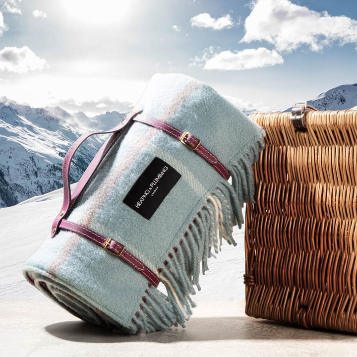 Pure New Wool picnic Blanket - Duck Egg Checks Blankets Heating and Plumbing London