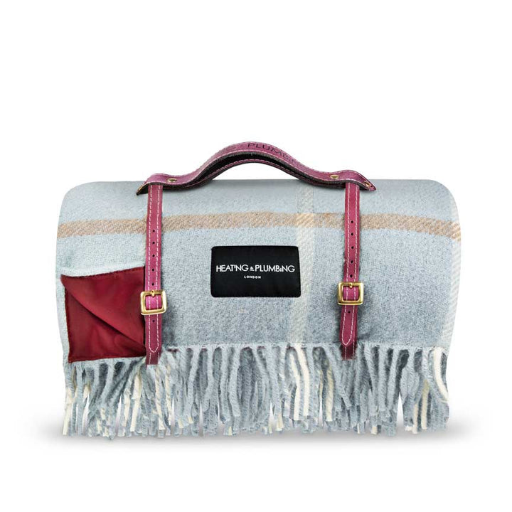 Pure New Wool picnic Blanket - Duck Egg Checks Blankets Heating and Plumbing London