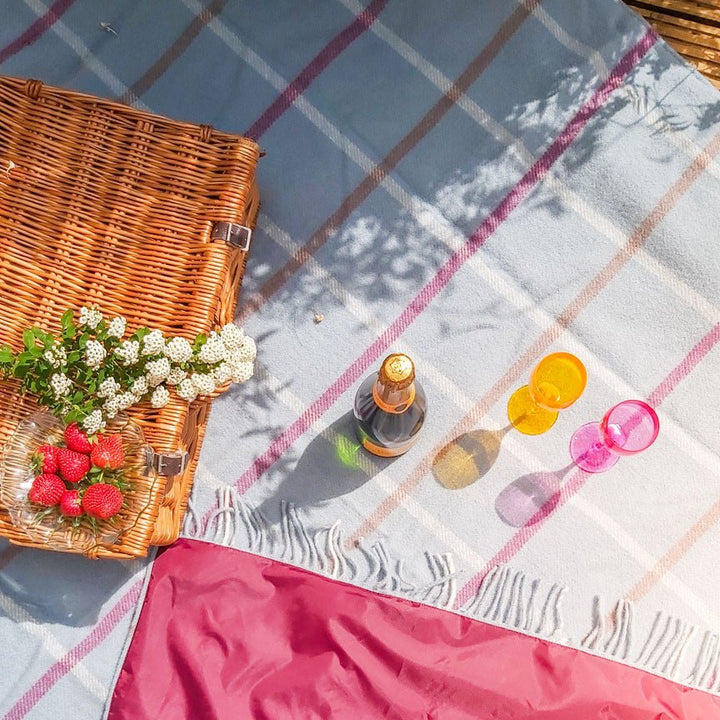 Pure New Wool picnic Blanket - Duck Egg Checks Blankets Heating and Plumbing London