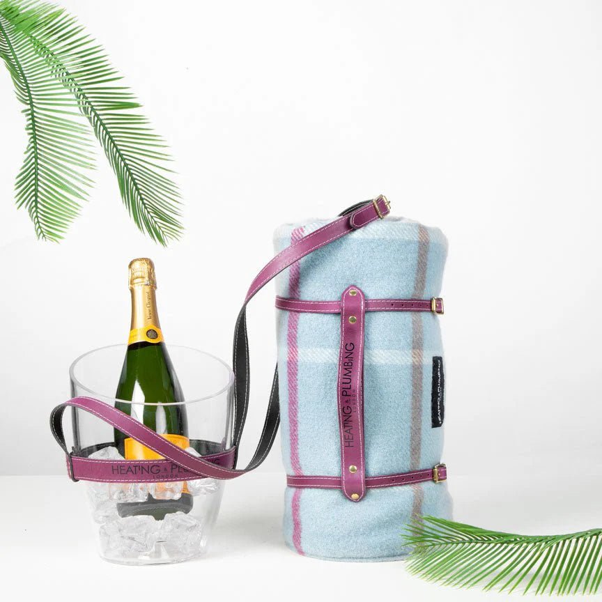Pure New Wool picnic Blanket - Duck Egg Checks Blankets Heating and Plumbing London