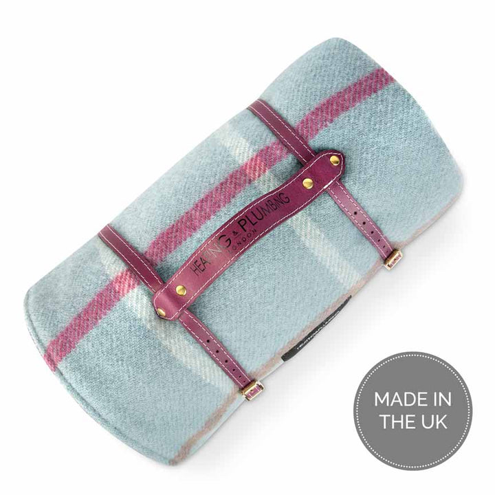 Pure New Wool picnic Blanket - Duck Egg Checks Blankets Heating and Plumbing London