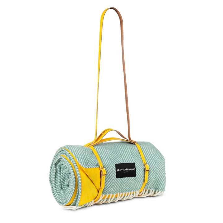 Pure New Wool Picnic Blanket - Mint Green &amp; Yellow Heating &amp; Plumbing London