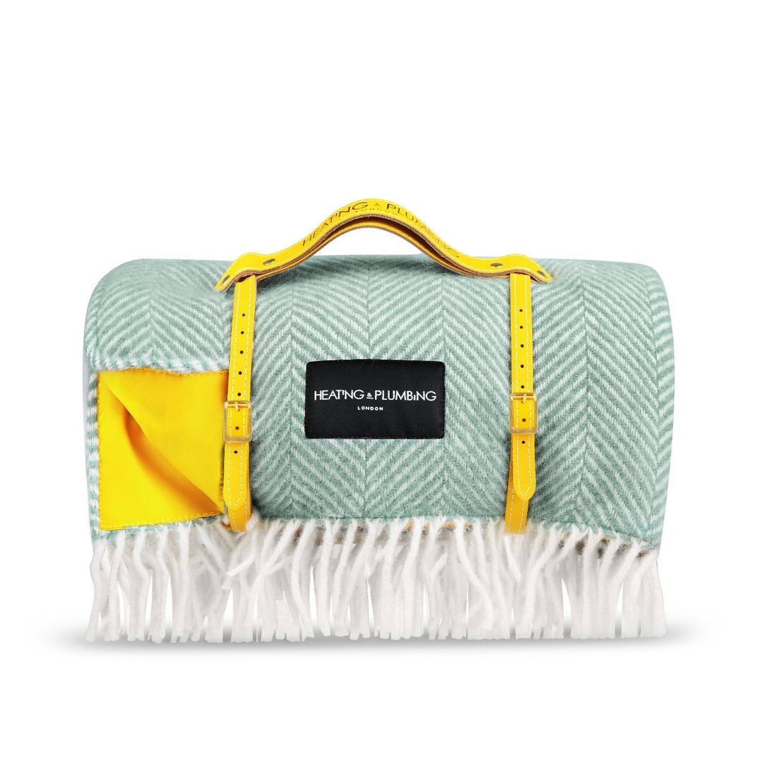 Pure New Wool Picnic Blanket - Mint Green &amp; Yellow Heating &amp; Plumbing London Short