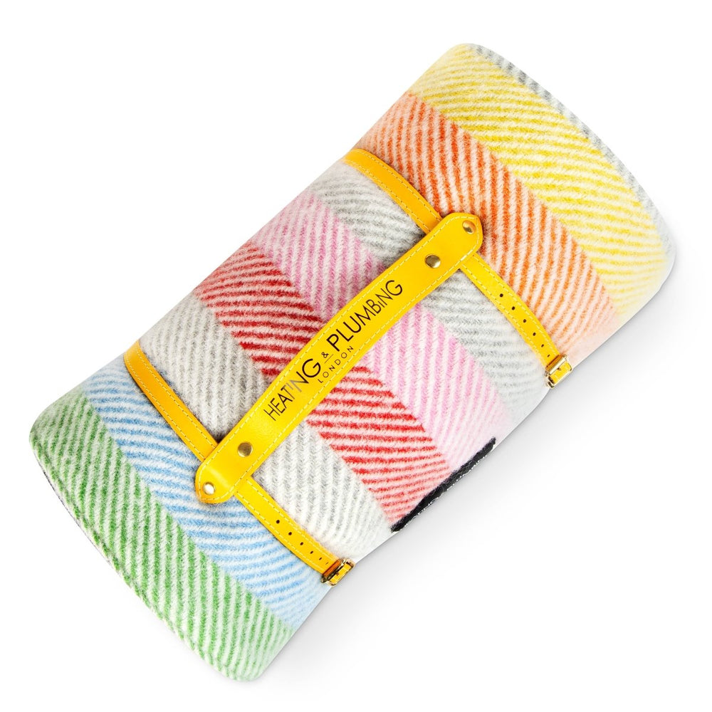 Pure new wool picnic blanket - Rainbow - Short Yellow Strap Heating & Plumbing London