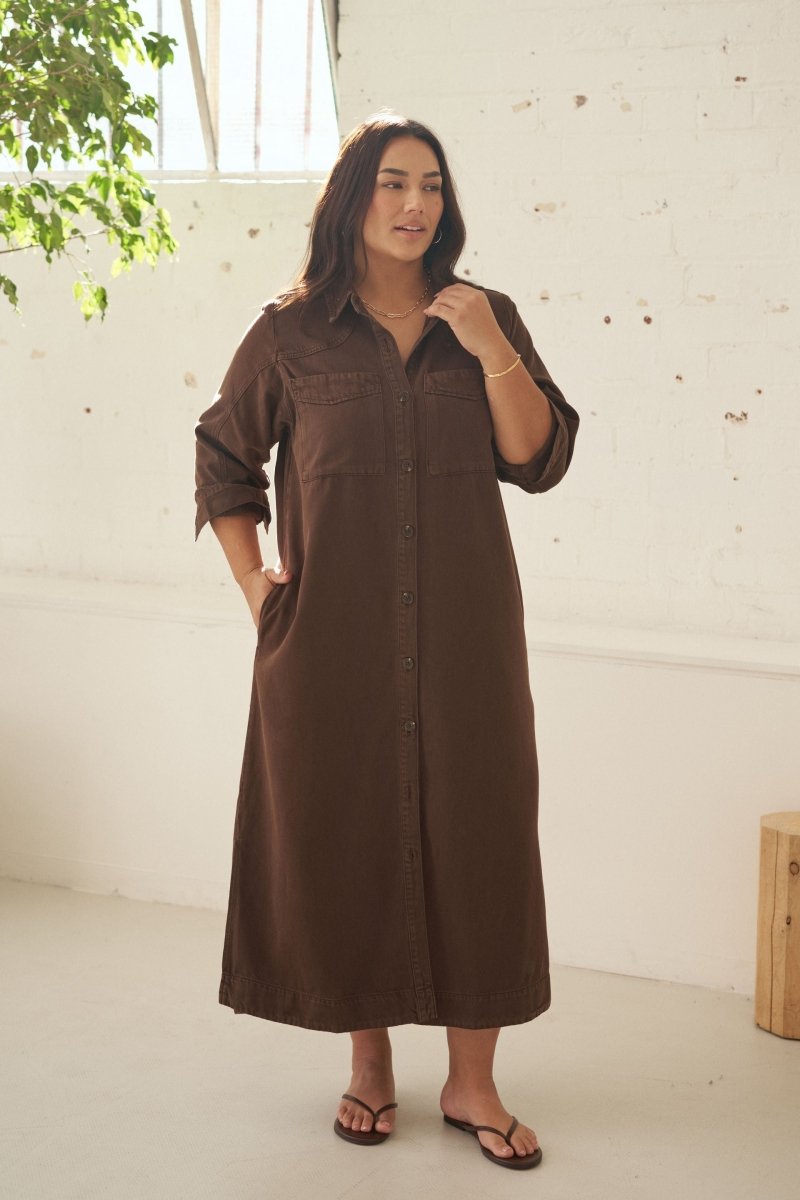 Rae Long Sleeve Midi Dress - Chocolate dress Ceres Life
