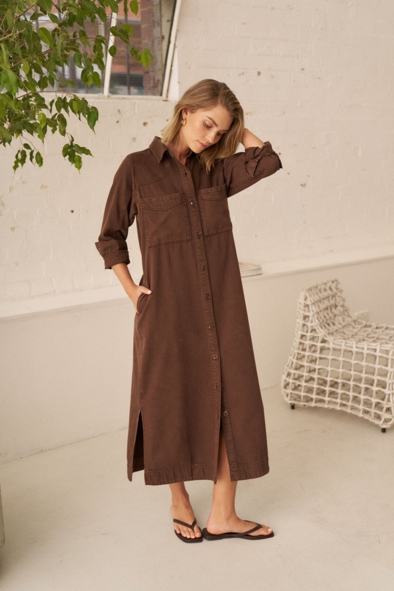 Rae Long Sleeve Midi Dress - Chocolate dress Ceres Life