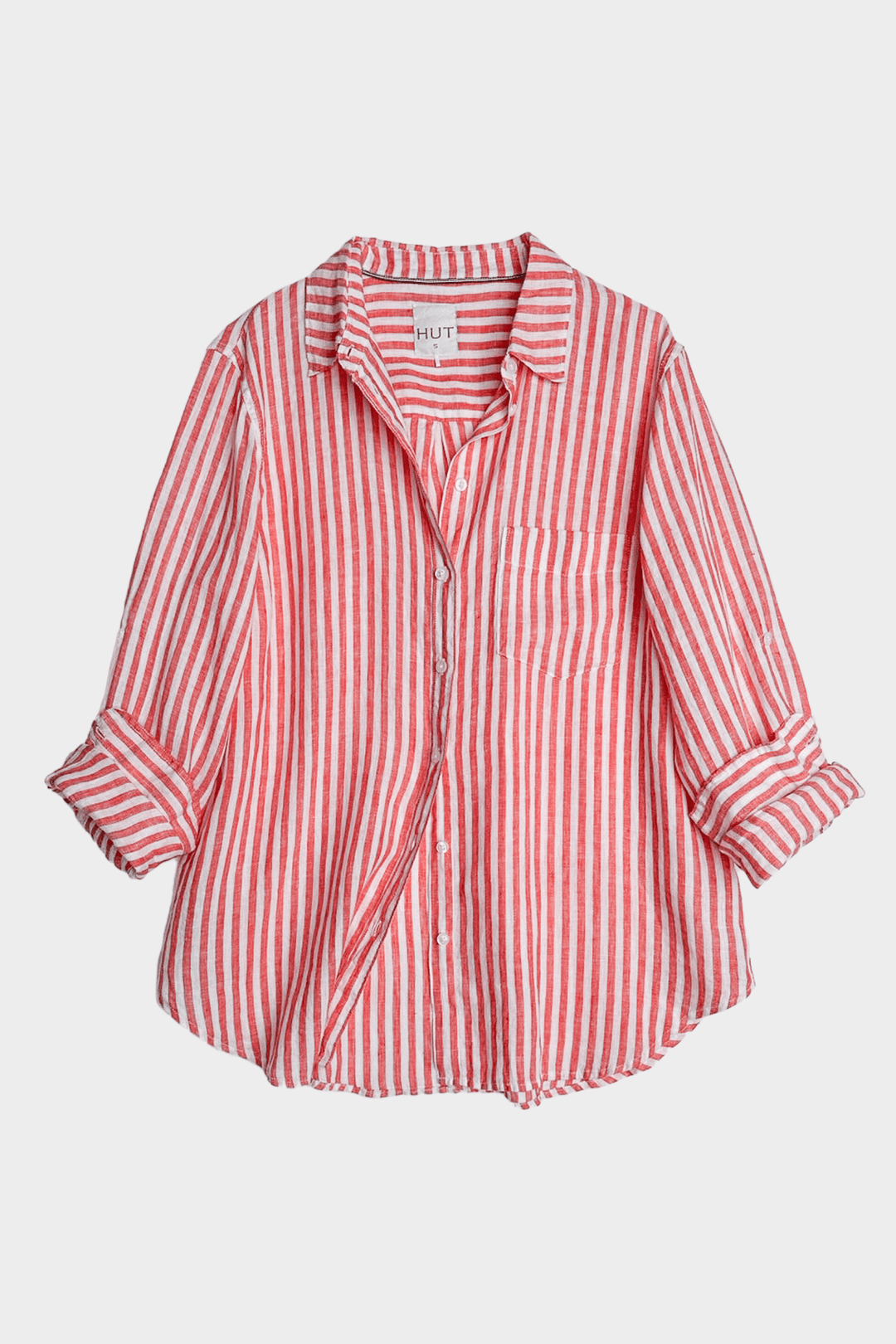 Red Yarn Dye Stripe Boyfriend Linen Shirt H U T
